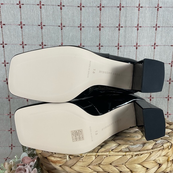 Good American Black Patent Leather Ankle Boots GA165P-X Glossy Square Toe 7.5 - Picture 5 of 7